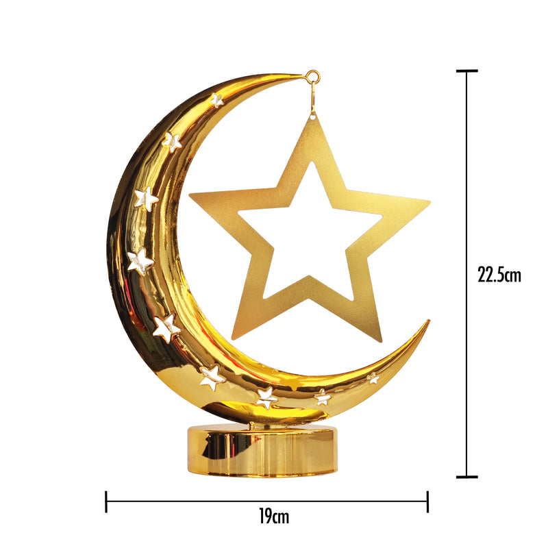 Gold Metal Table Centrepiece - Crescent Moon & Hanging Star