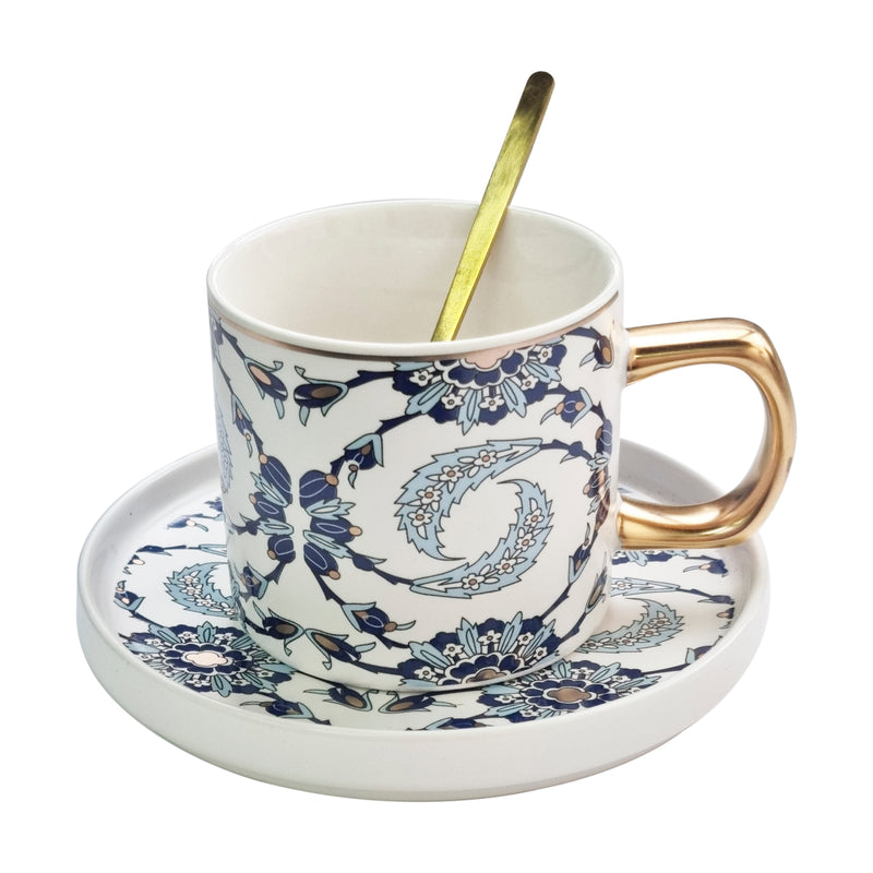 Ottoman Style Ceramic Mug, Spoon & Dish Set - Design 4