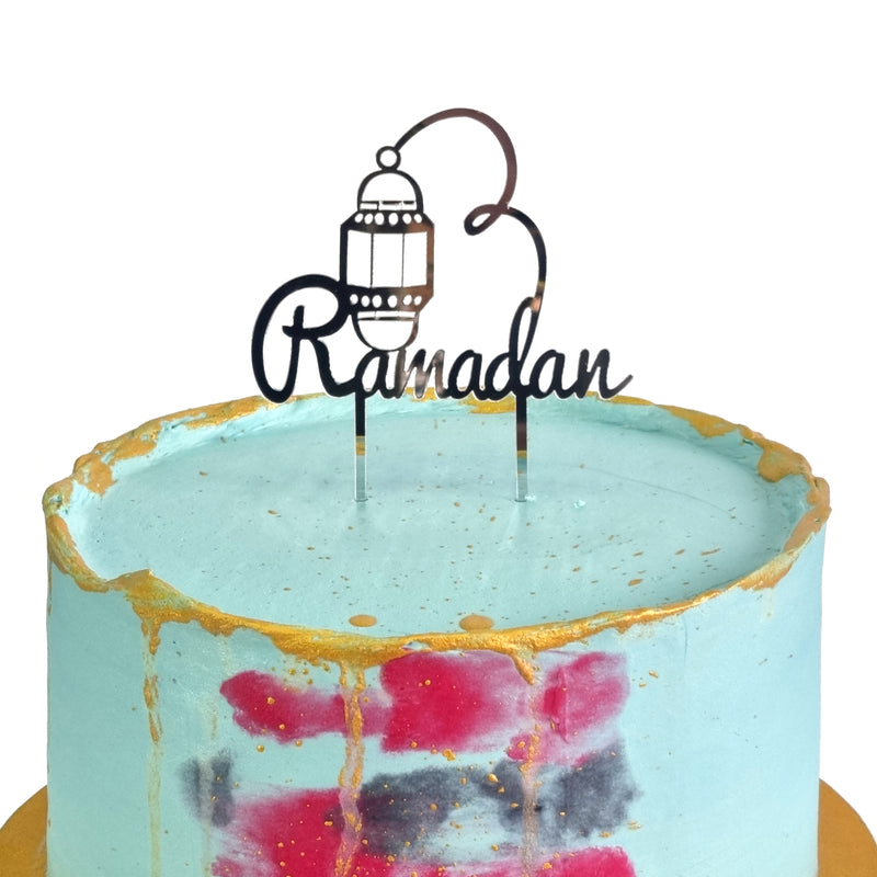 Metallic Silver Ramadan Calligraphy & Lantern Cake Topper