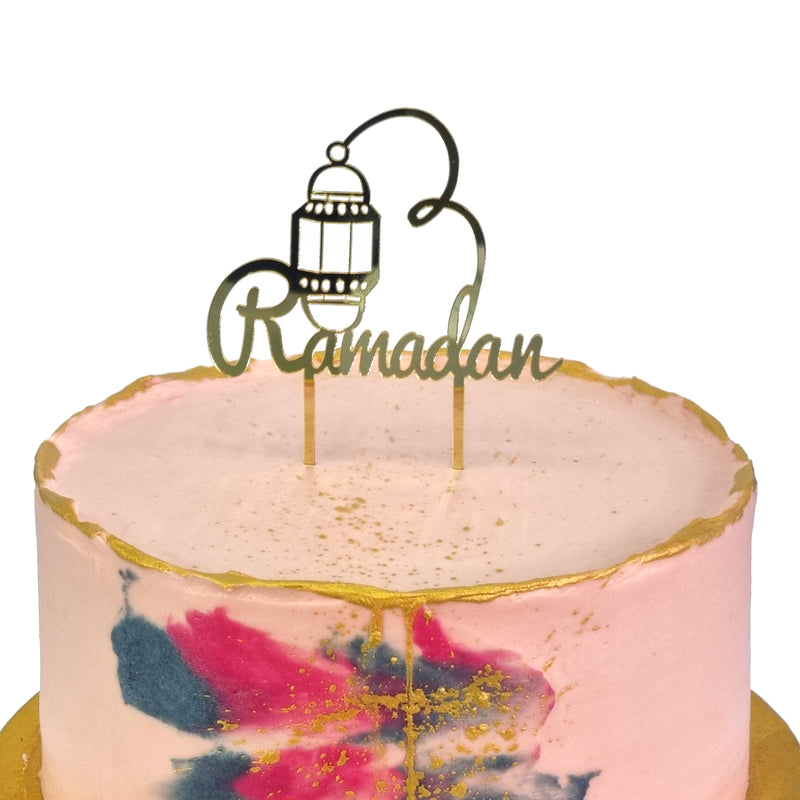 Metallic Gold Ramadan Calligraphy & Lantern Cake Topper