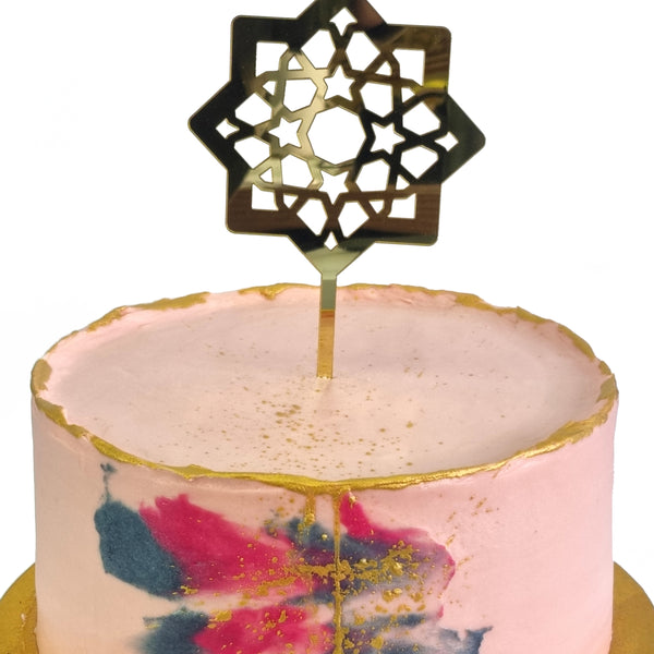 Shiny Gold Plastic Islamic Geometric Gold Cake Topper