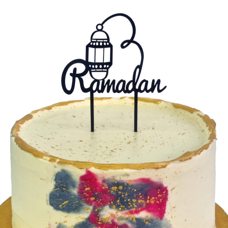 Glossy Black Ramadan Calligraphy & Lantern Cake Topper