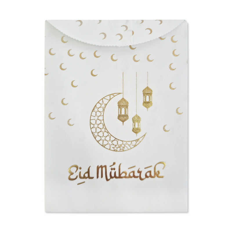 White & Metallic Gold Moons 'Eid Mubarak' Invitation / Money Gift Envelopes (20 Pack)