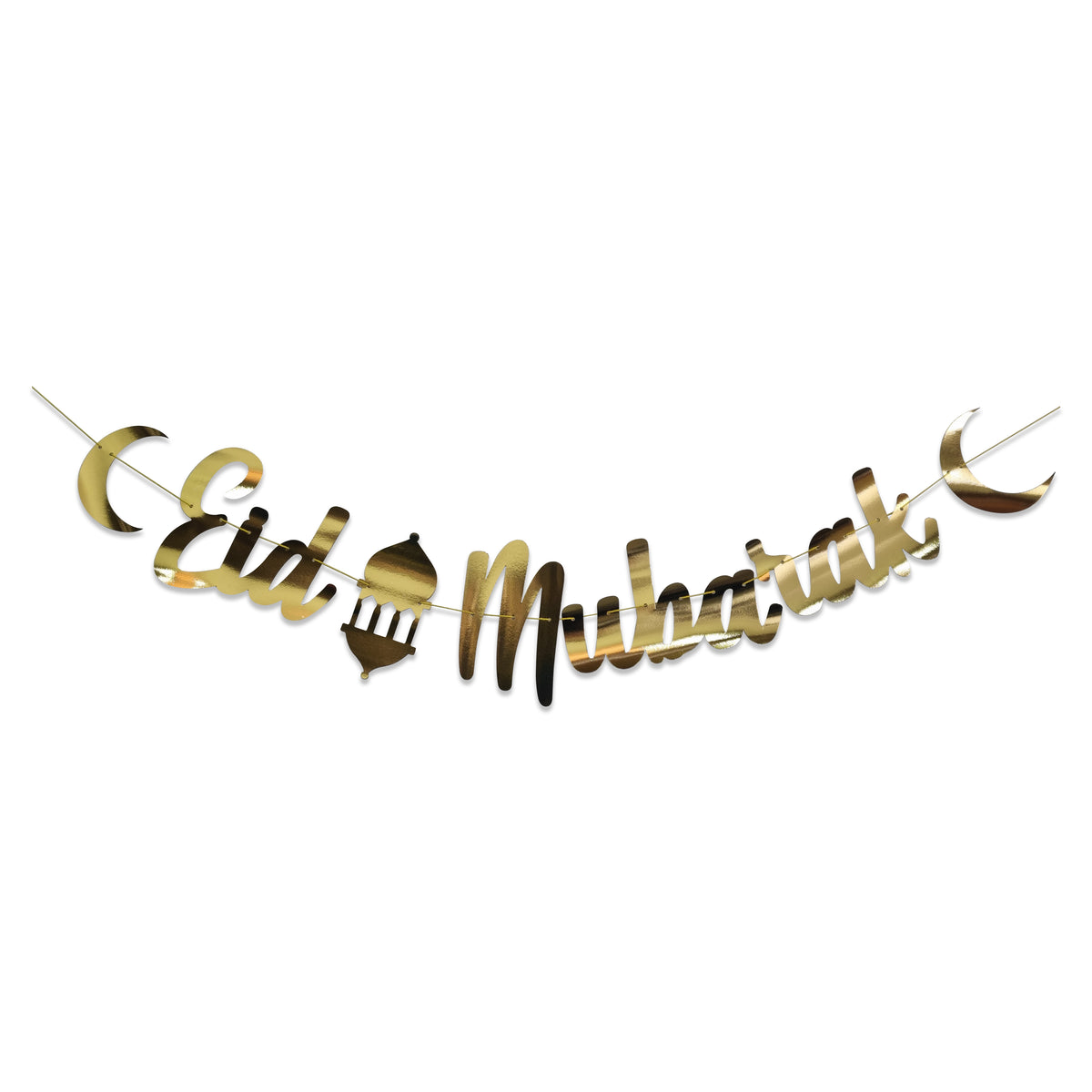 Yi'antai Ghirlanda Eid Mubarak Oro Glitter Con Luci: Striscione Ramadan Kareem 4m, Decorazioni Con Luna E Lanterne Per Festa Islamica
