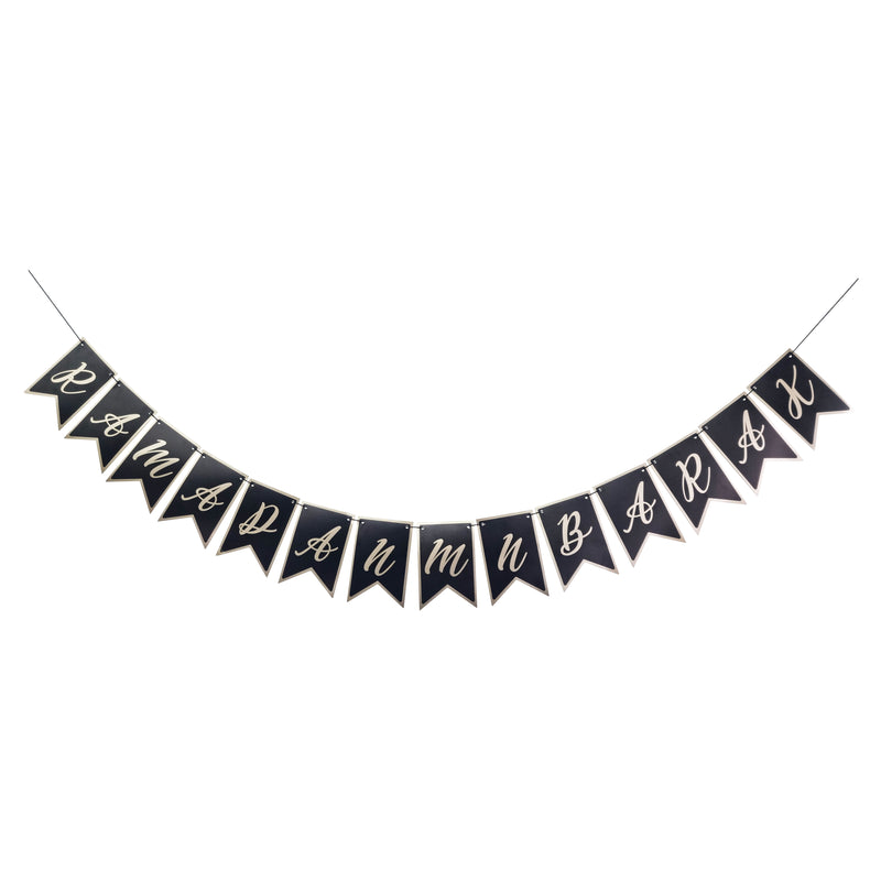 Black & Metallic Taupe 'Ramadan Mubarak' Dovetail Pennant Card Bunting - 2m (Slight Damage)