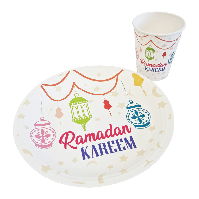 White & Colourful 'Hanging Lantern' Disposable Paper Plate & Cup Set