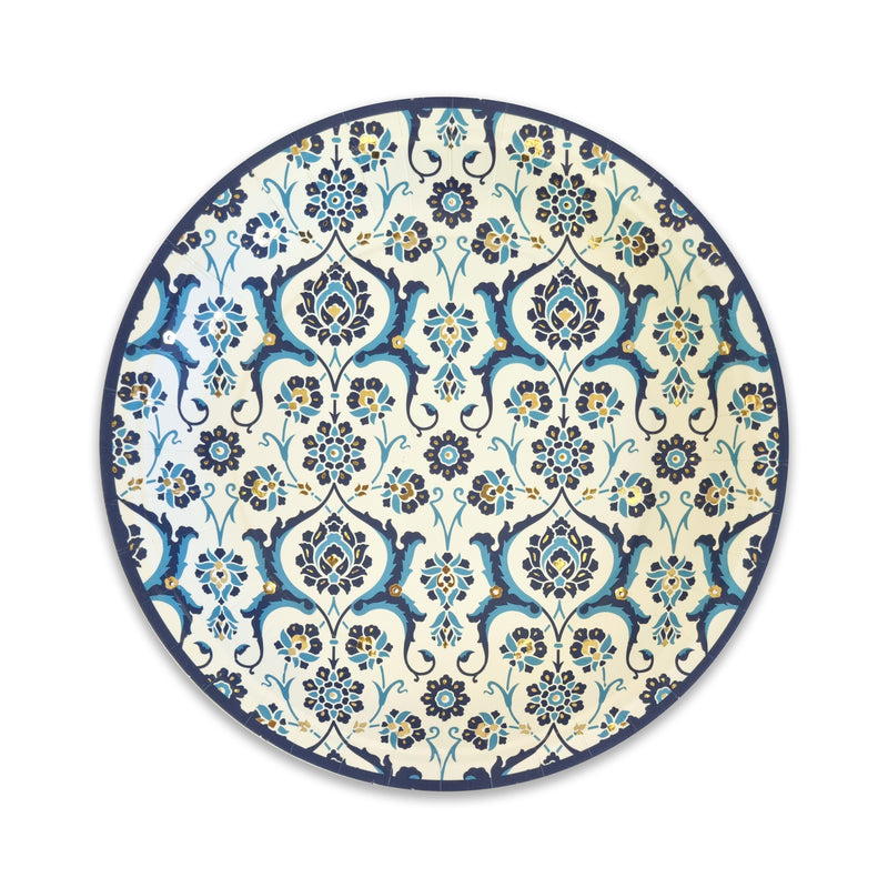 Blue & White Turkish Ottoman Style Disposable Paper Plate & Cup Set