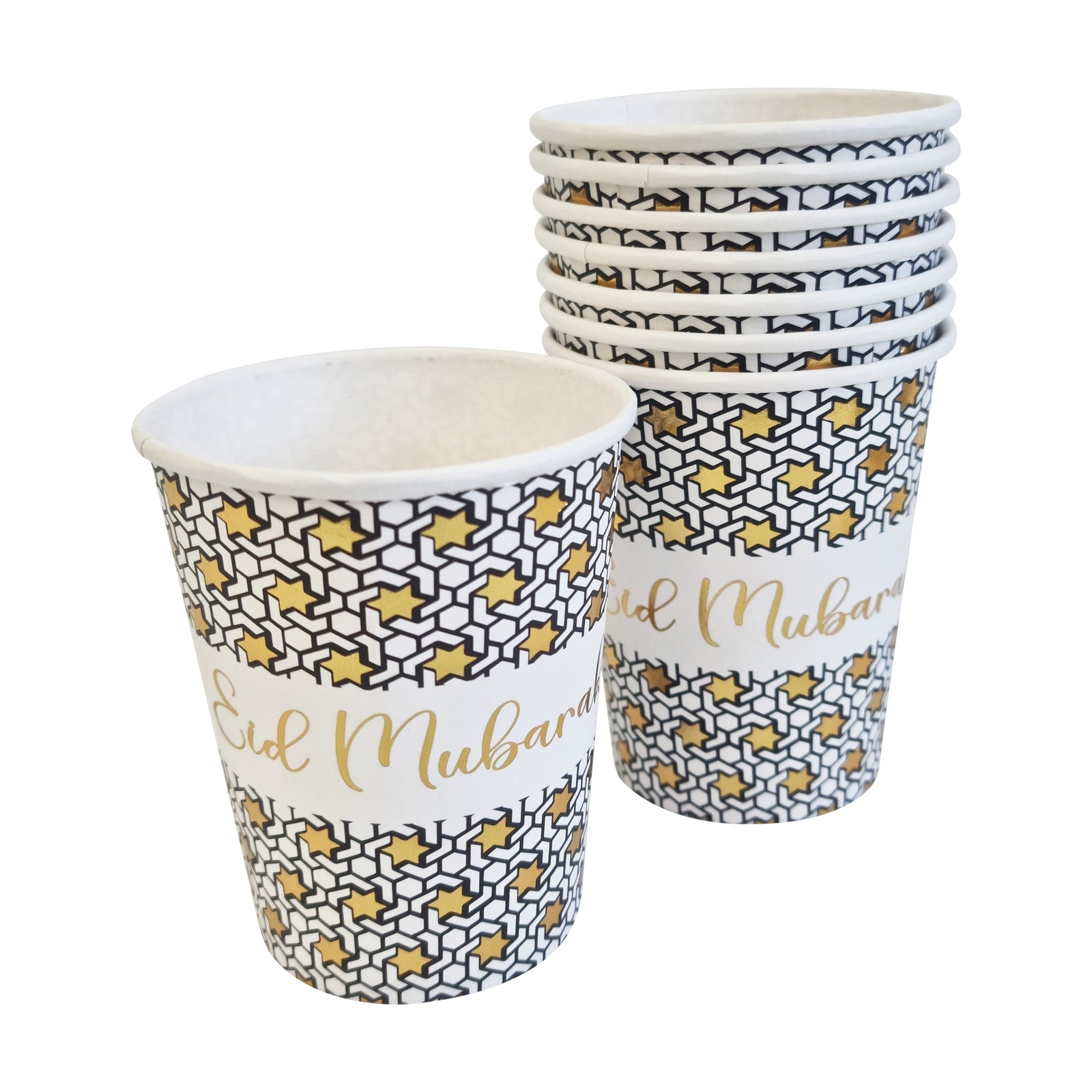 Black White & Gold Star 'Eid Mubarak' Disposable Paper Plate & Cups