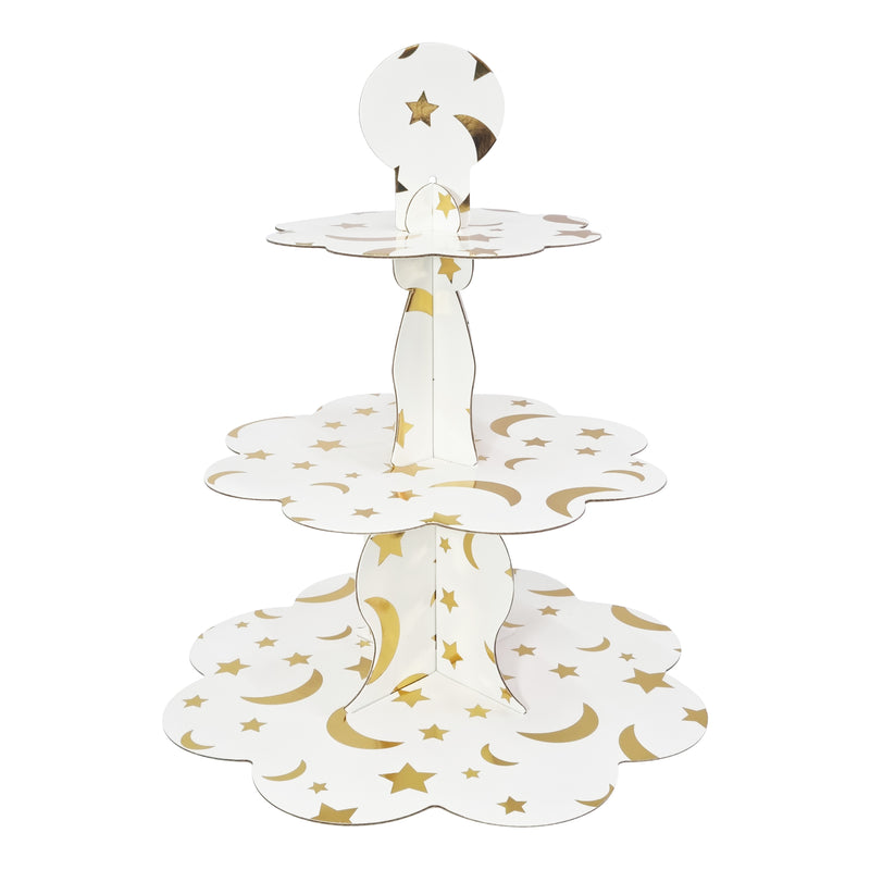 3-Tier White & Gold Moon & Star Cardboard Serving Stand