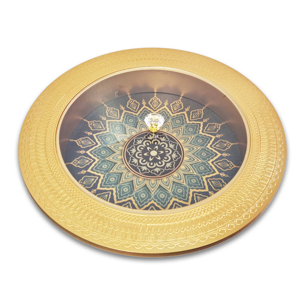 Large Round Gold Wooden Serving Platter Tray with Perspex Lid