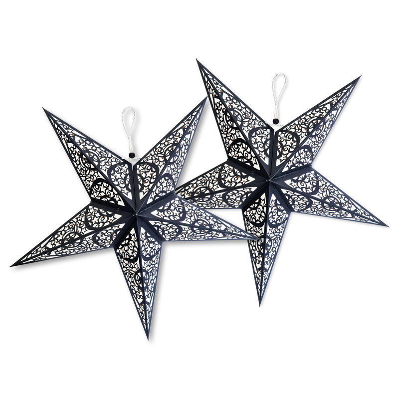 Pack of 2 Large Black & White Paper Hanging Star Eid & Ramadan Decorations
