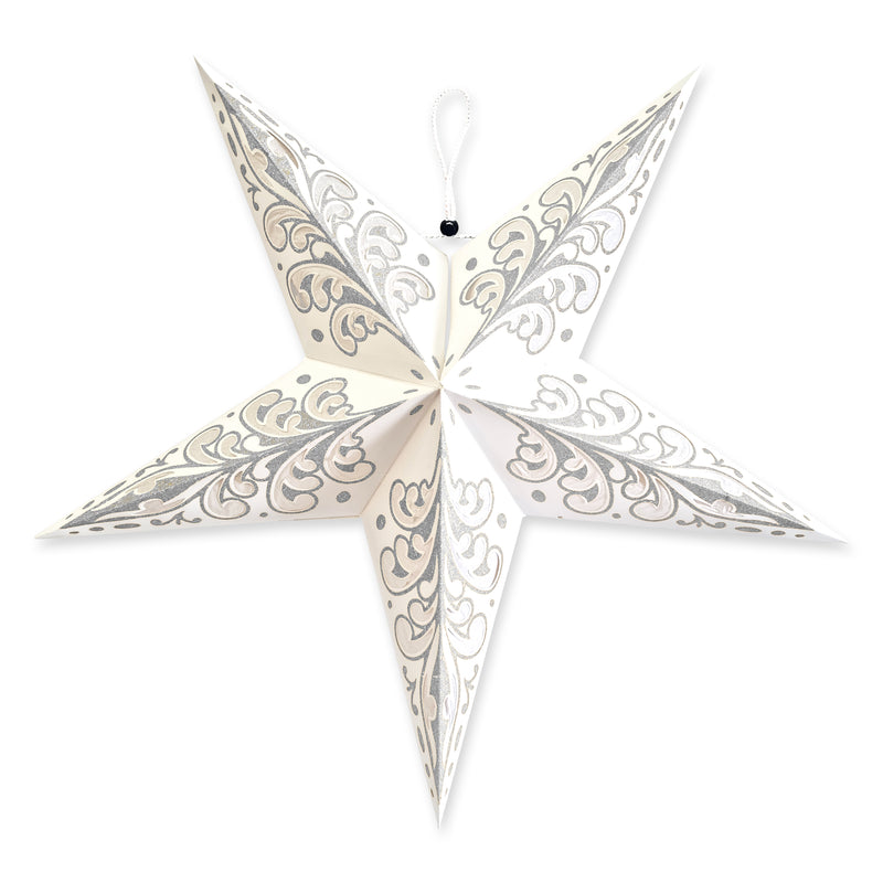 Pack of 2 Large White & Glitter Silver Paper Hanging Star Eid & Ramadan Decorations