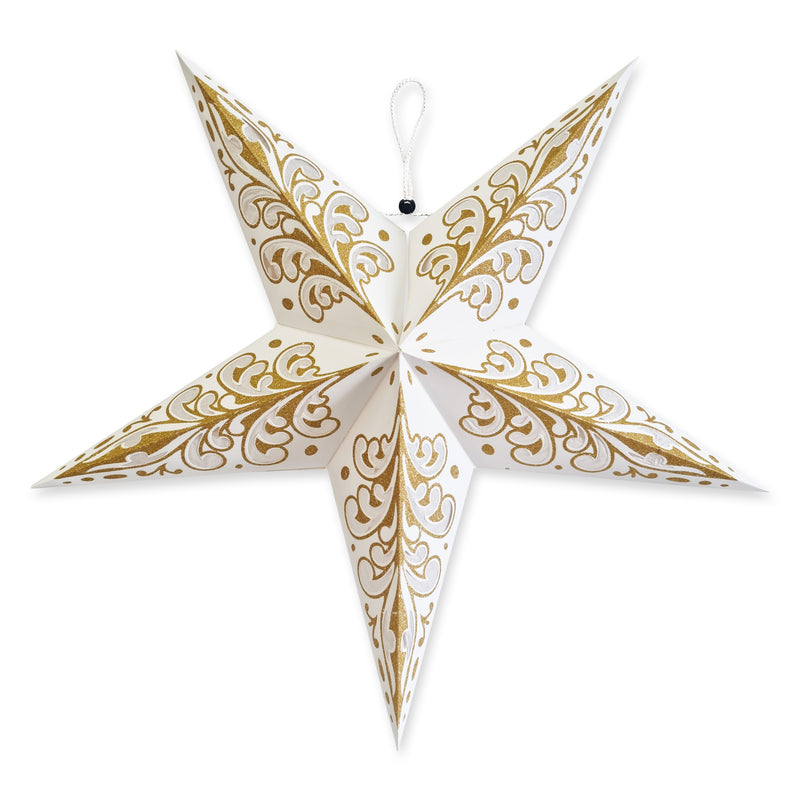 Pack of 2 Large White & Glitter Gold Paper Hanging Star Eid & Ramadan Decorations