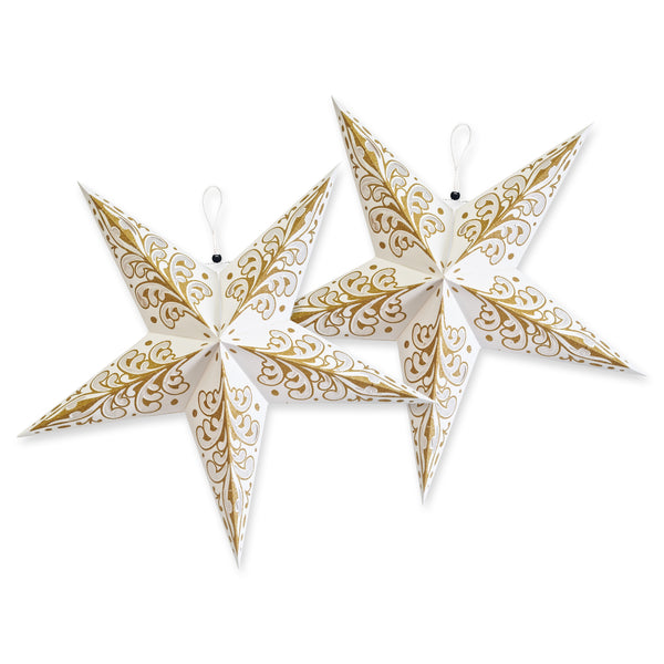 Pack of 2 Large White & Glitter Gold Paper Hanging Star Eid & Ramadan Decorations