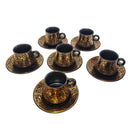 Set of 6 Ceramic Cups & Saucers - Black & Gold Arabic Pattern (RS080AB)