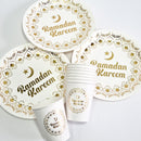 White & Metallic Gold 'Ramadan Kareem' Disposable Paper Plate & Cup Set