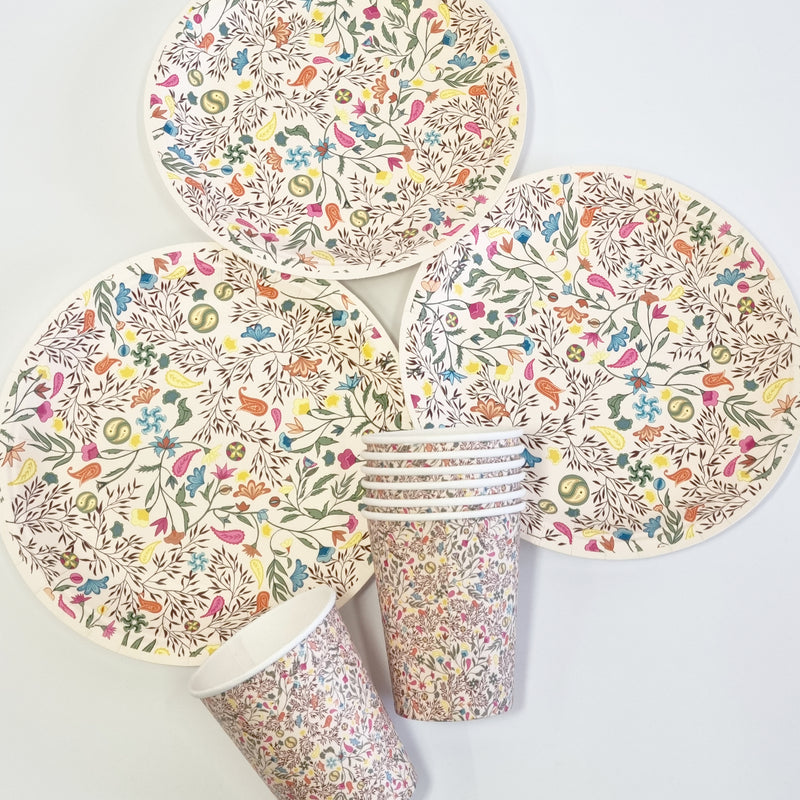 South Asia Paisley Pattern Disposable Paper Plate & Cup Set