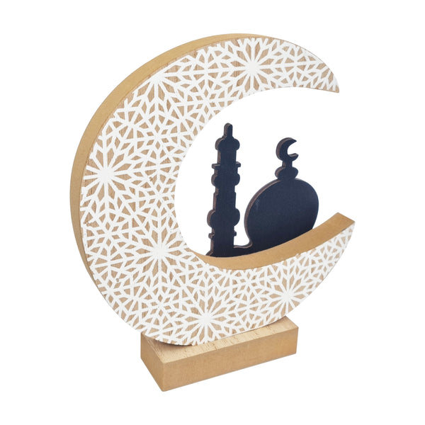 Wooden Crescent Moon & Mosque Silhouette Table Centre Decoration