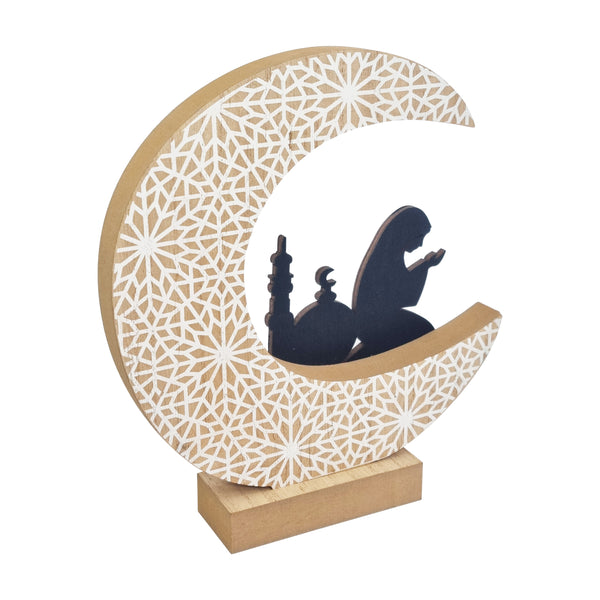 Wooden Crescent Moon & Praying Woman Silhouette Table Centre Decoration