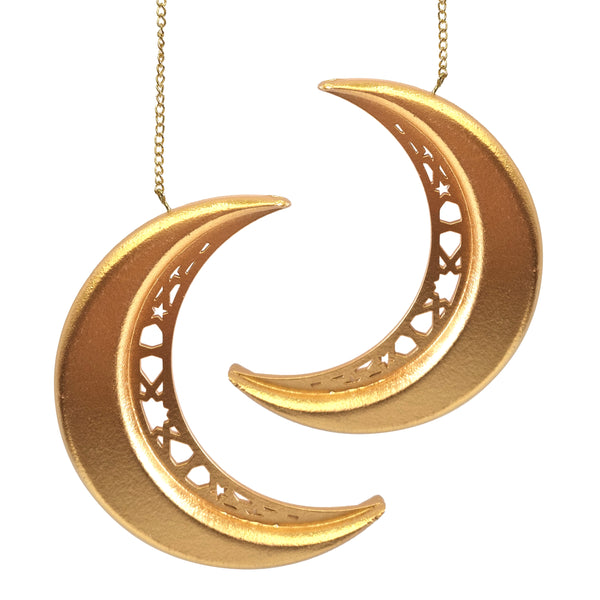 Pack of 2 Gold Wooden Crescent Moons Hanging Decorations
