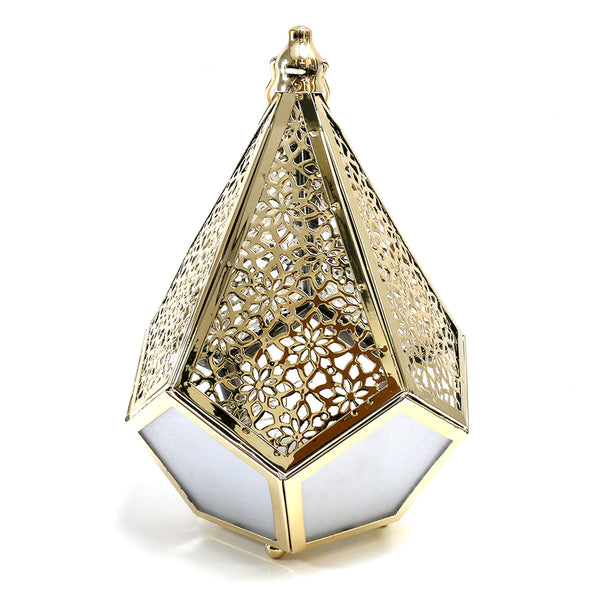 Large Gold Geometric Flower Cut Out Decorative LED Tea Light Candle Dodecahedron Lantern