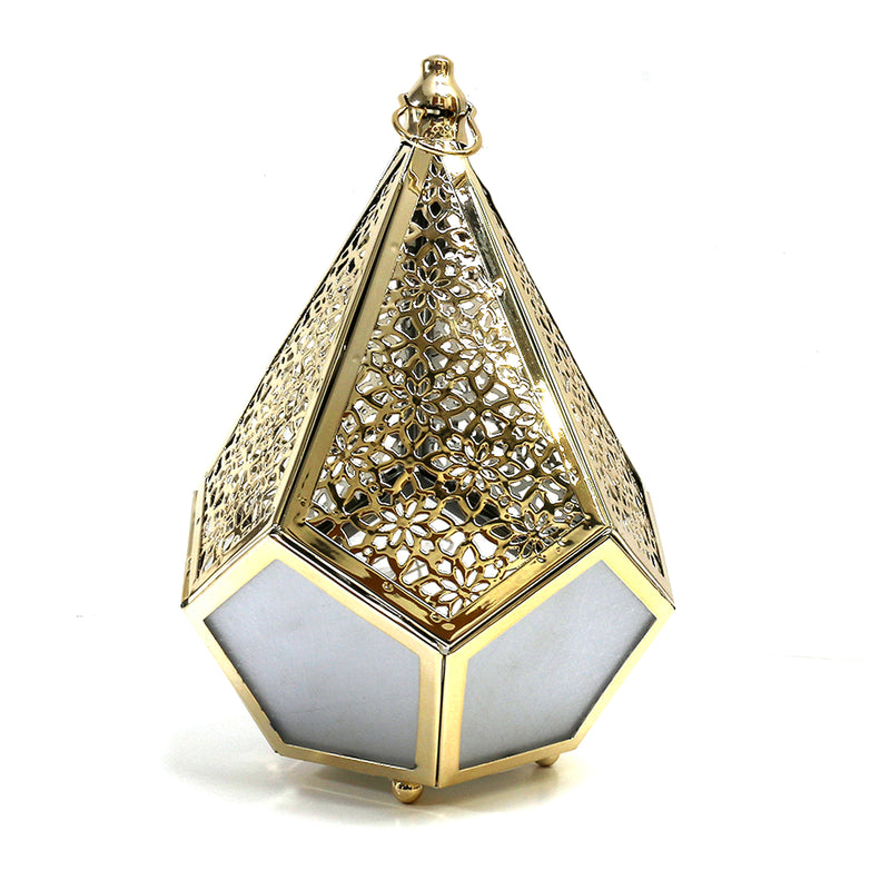 Large Gold Geometric Flower Cut Out Decorative LED Tea Light Candle Dodecahedron Lantern