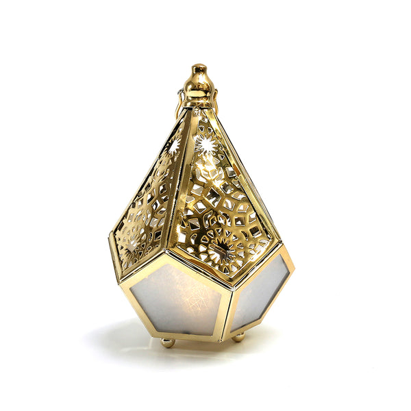 Medium Gold Metal Sun Cut Our Decorative LED Tea Light Candle Dodecahedron Lantern