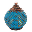 Blue Crosshatch Pattern Glass LED Lantern Candle (24428)