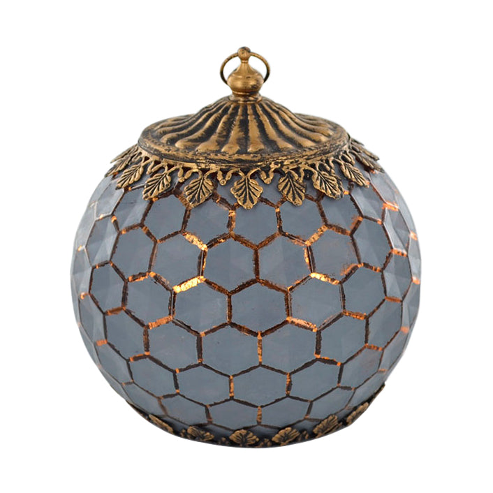 Grey Hexagon Pattern Glass LED Lantern Candle (24443)