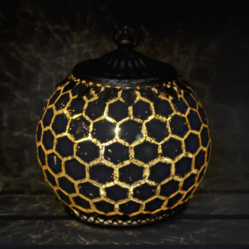 Grey Hexagon Pattern Glass LED Lantern Candle (24443)