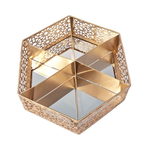 Hexagonal Gold Metal Eid / Ramadan Divided Geometric Cut Out Tin