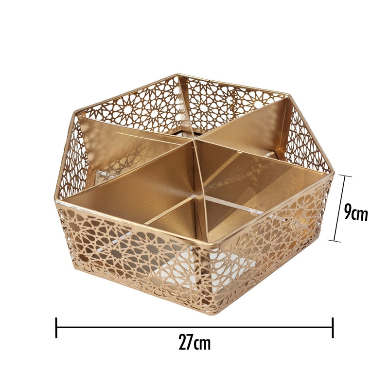 Hexagonal Gold Metal Eid / Ramadan Divided Geometric Cut Out Tin