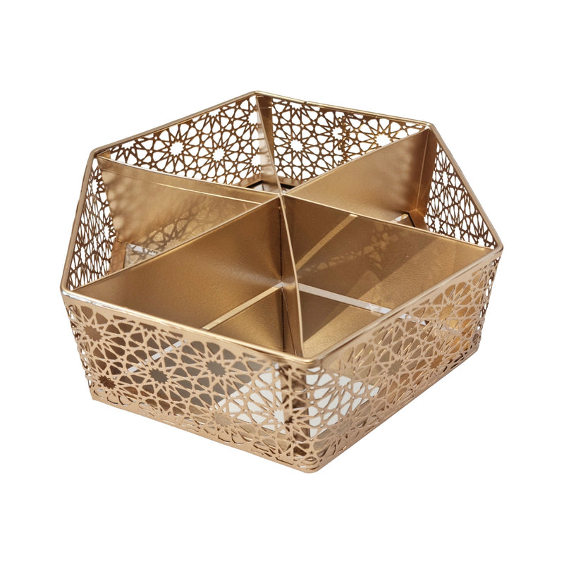 Hexagonal Gold Metal Eid / Ramadan Divided Geometric Cut Out Tin