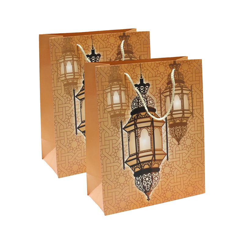 Pack of 2 Medium Gold Geometric Lantern Eid & Ramadan Gift Bags