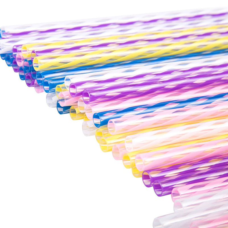 Jumbo Wide Clear/Multicolour Spiral Hard Rigid Drinking Straws