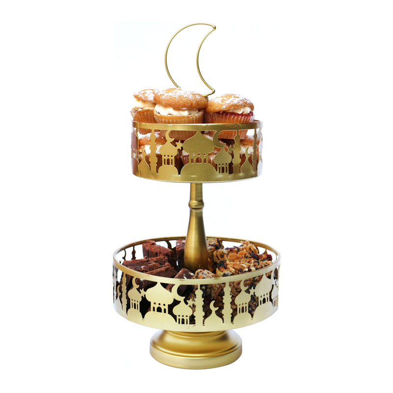 2-Tier Gold Metal Eid / Ramadan Mosque Cake Stand