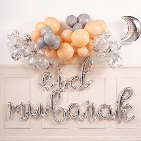 Silver Calligraphy 'Eid Mubarak' Foil Letter Balloons