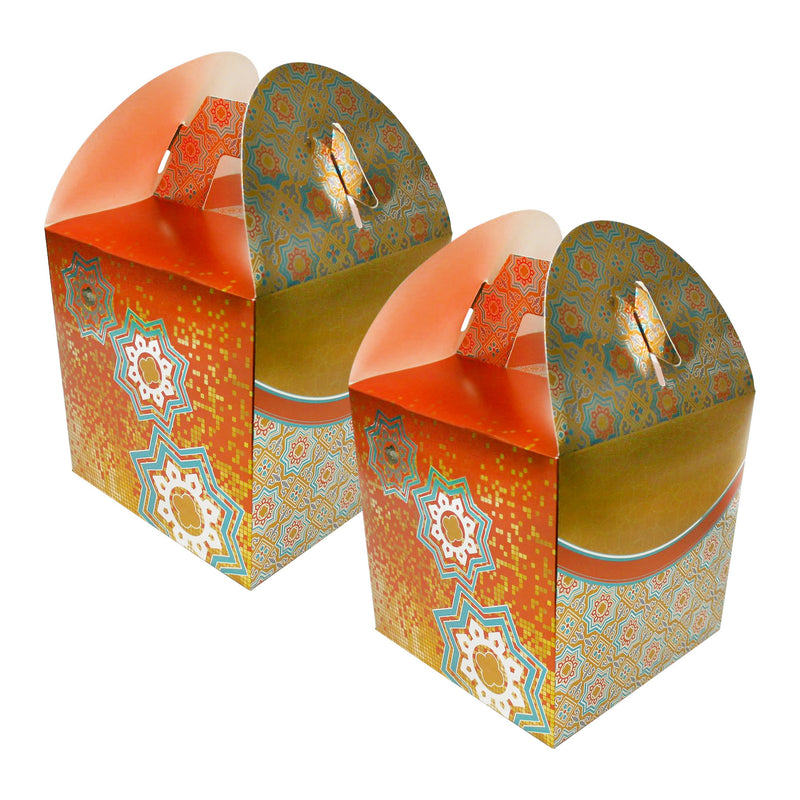 Eid/Ramadan Large Gift & Treat Celebration Boxes - Gold/Orange/Teal (2 Pack)
