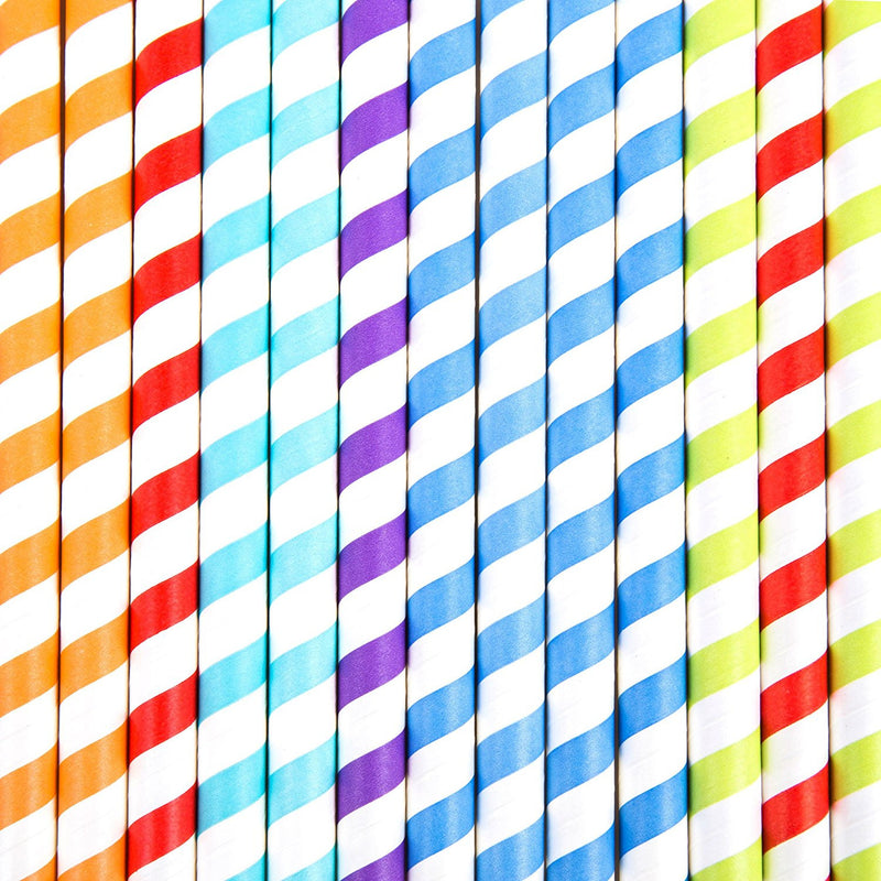 Jumbo Wide Multicolour Stripy Hard Rigid Drinking Straws