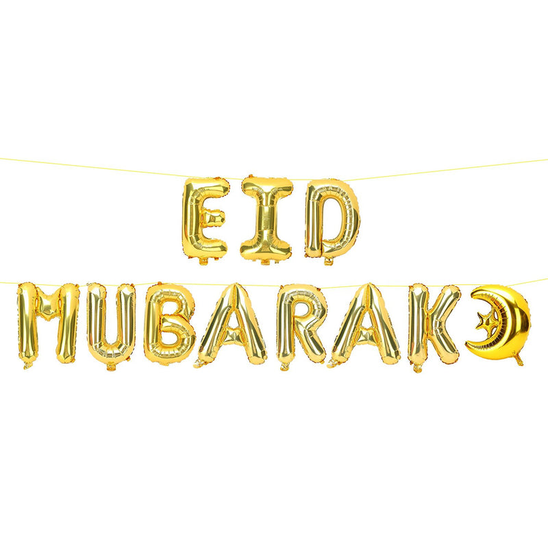 Red Plate Multicolour Tableware & Gold Eid Mubarak Foil Balloons Set