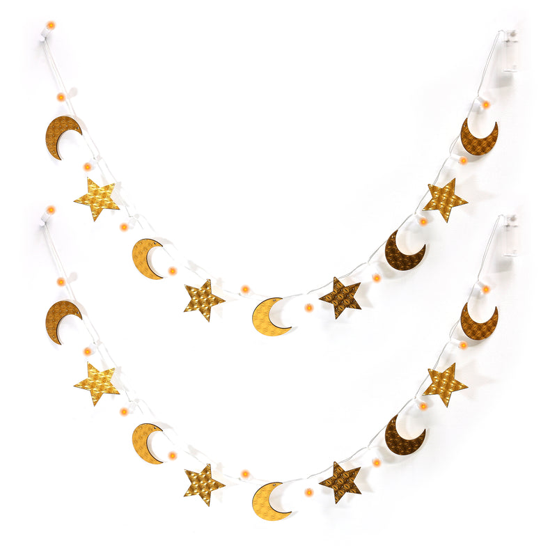 Twin Pack of 1.25m / 11 LED Crescent Moon & Star Eid / Ramadan Battery Powered Fairy Lights