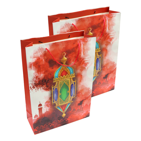 Pack of 2 Large Red Watercolour Lantern Eid & Ramadan Gift Bags