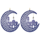 Blue Wooden Ramadan / Eid Crescent Moon & Mosque Hanging Decorations