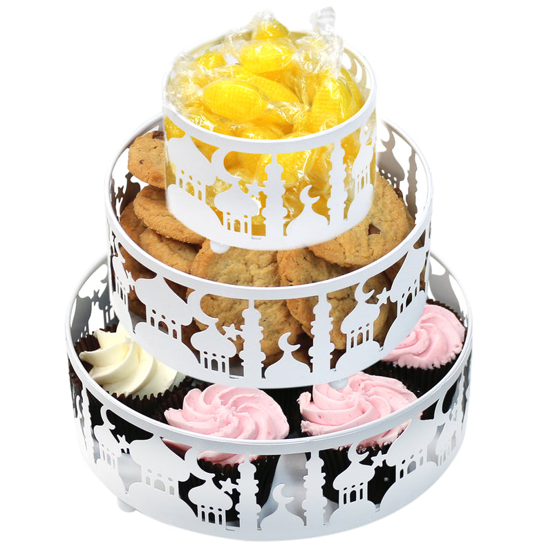 Set of 3 White Metal Eid Mubarak Ramadan Cut Out Cake / Treat Tins - Small / Medium / Large