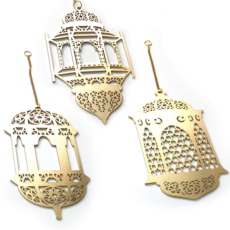 Gold Wooden Ramadan / Eid Hanging Lantern Hanging Decorations