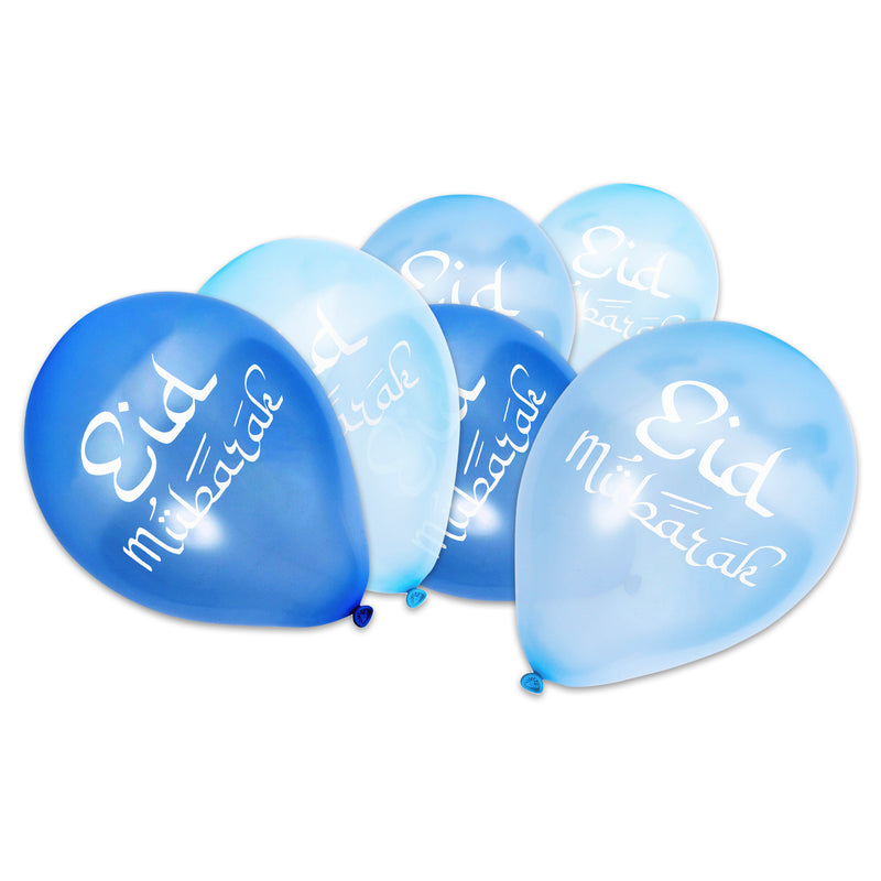3-Shade Blue Eid Mubarak Latex Party Balloons (12 Pack)