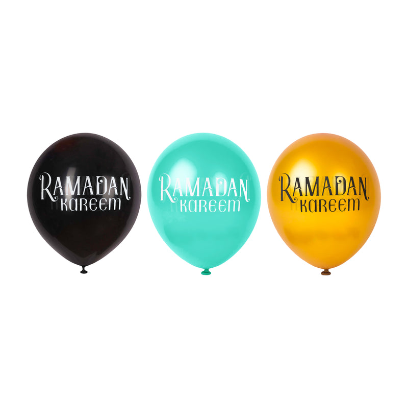 Gold, Teal & Black Latex Ramadan Mubarak Party Balloons (15 Pack)