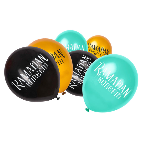 Gold, Teal & Black Latex Ramadan Mubarak Party Balloons (15 Pack)
