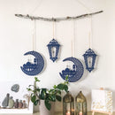Blue Wooden Ramadan / Eid Crescent Moon & Mosque Hanging Decorations