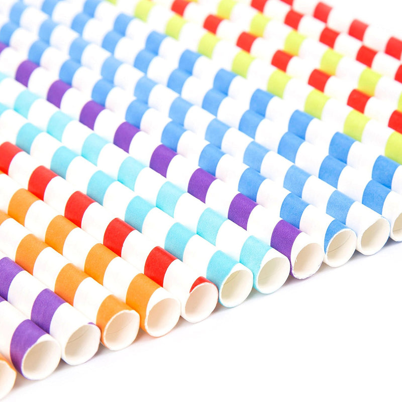Jumbo Wide Multicolour Stripy Hard Rigid Drinking Straws
